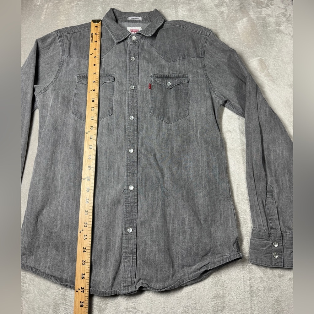 Levi’s Men’s Barstow Classic Western Pearl Snap Grey Denim Jean Shirt Size Small - Picture 6 of 14